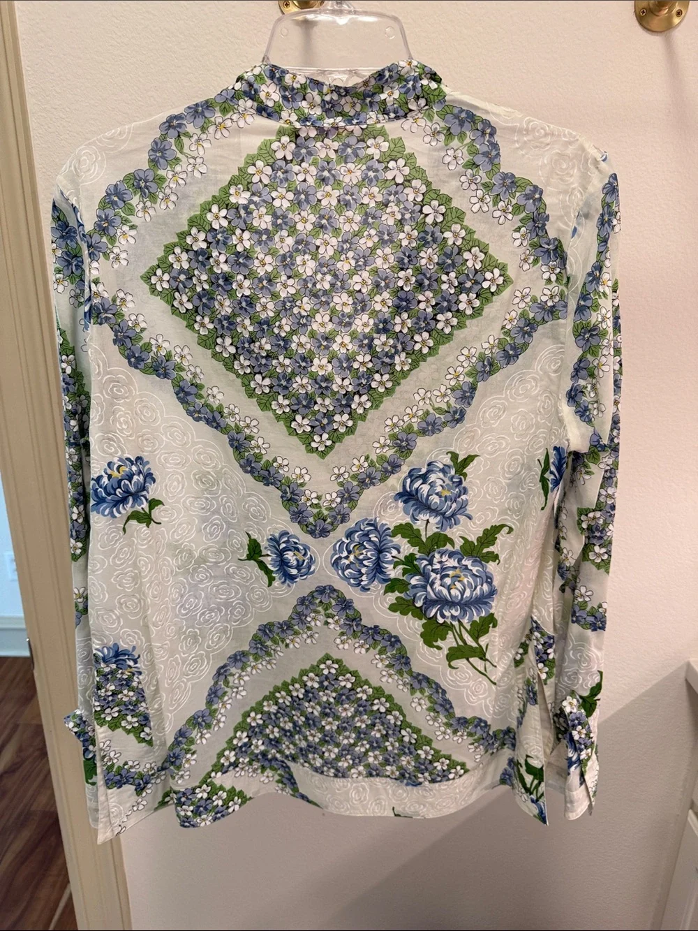 Tory Burch Blue and Green Floral Scoop-Neck Tunic